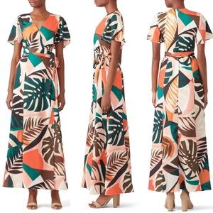 ☆ Rent The Runway Hutch Kiera Wrap Multicolor Leaf Print Maxi Dress☆